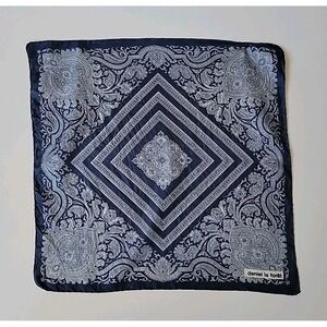 Daniel La Foret Square Scarf 18" Signed‎ Blue Geometric Elegant Retro Vintage